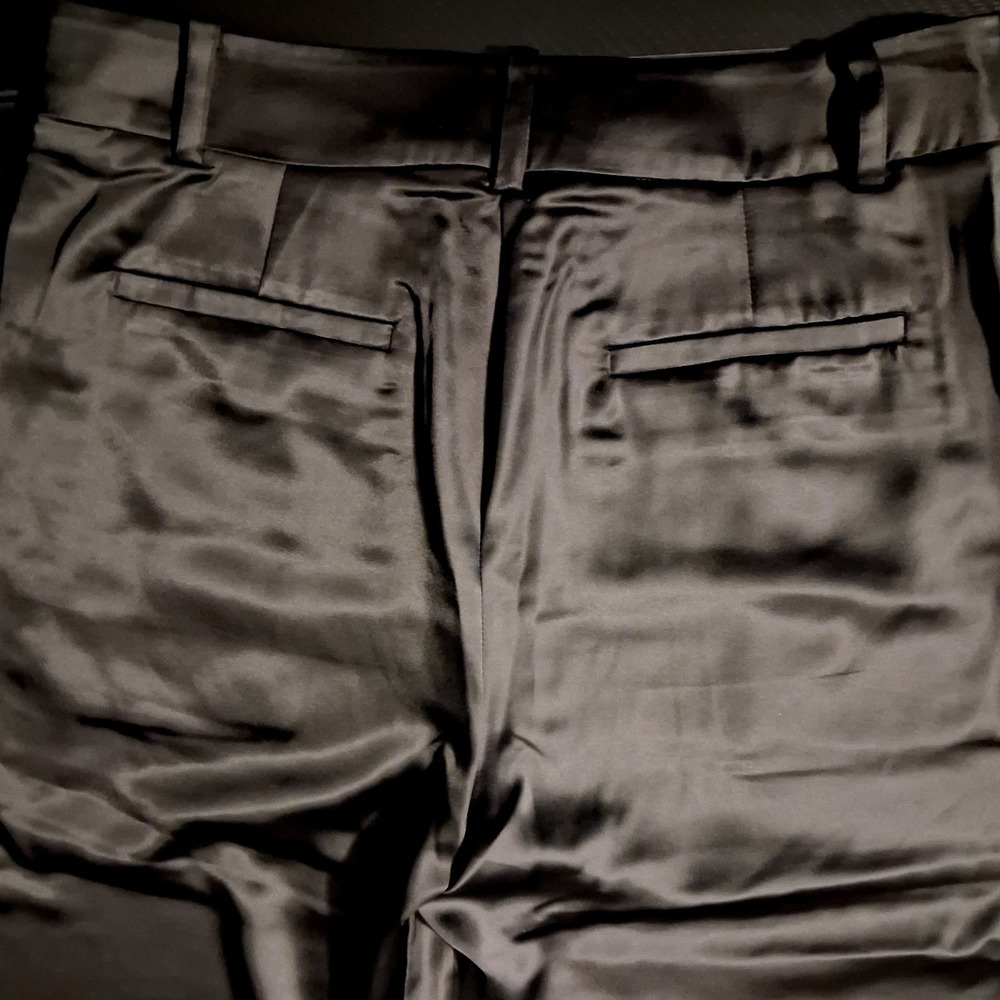 NEW Carbon38 Womens Black Satin Pants M Straight Leg High Rise Trousers Tailored - Picture 12 of 16